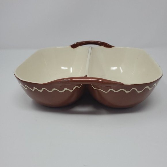 Vintage 1950s Ceramics by Hoffman Divided Serving Dish Bowl No 7 Sprig of Leaf - Picture 5 of 7